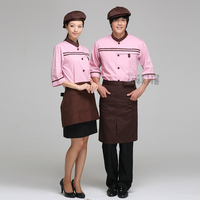 나래유니폼 - (단종 상품) 핑크커피차이나 칠부조리복