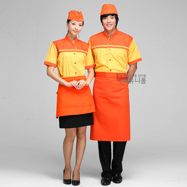 나래유니폼 - (단종 상품) 노랑오렌지차이나 반팔조리복